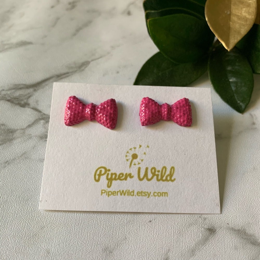 Hot Pink “Hair Bow” Stud Earrings